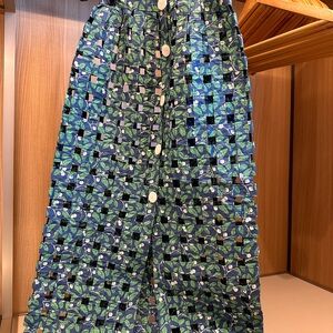 Coco Shop Basket Skirt Button-Down Skirt - Blue and Green